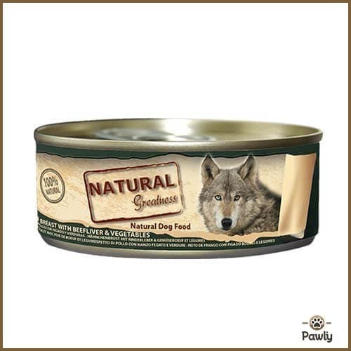 שימור נטורל גרייטנס 70% בשר לכלב עוף כבד וירקות