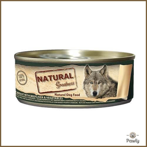 שימור נטורל גרייטנס 70% בשר לכלב עוף כבד וירקות